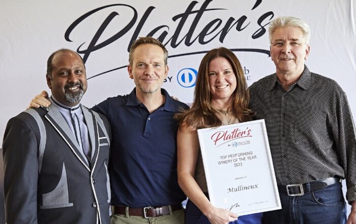 Platters-2023-Top-Performing-Winery-of-the-Year-award-goes-to-Mullineux-L-R-Esh-Naidoo-Diners-Club-Chris-Andrea-Mullineux-Philip-van-Zyl-Platters-MD-editor