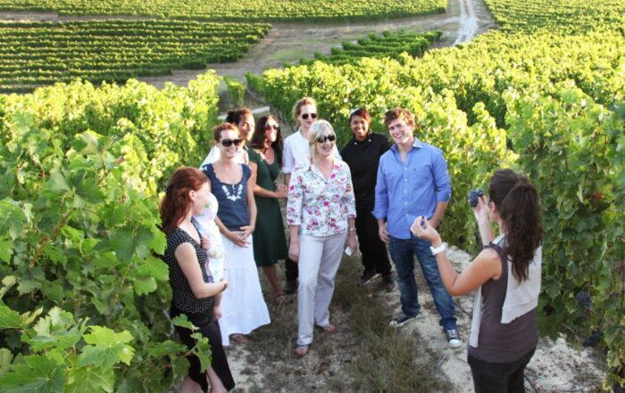 Gruppe von Besuchern bei einer Weinbergführung in Südafrika – Teil des erlebnisorientierten Weintourismus 2025